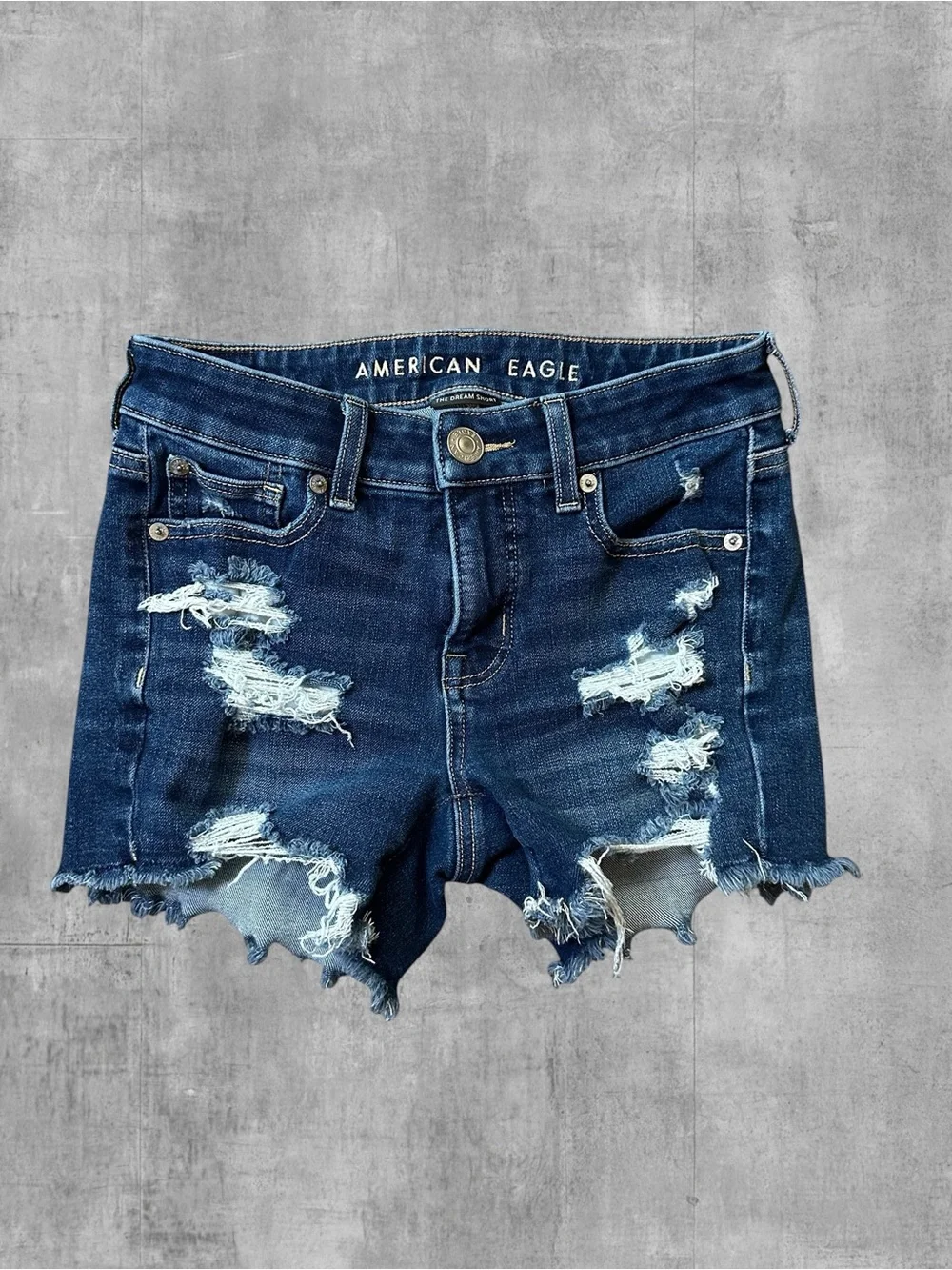 American Eagle Outfitters Women’s Distressed Denim Shorts - Dark Blue Size 0
